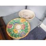 TWO CROWN DUCAL PLATES WITH FLOWER PATTERN, 12 1/2" DIAMETER AND A KANETAYN PLATE, 12 1/2"