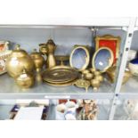 SELECTION OF BRASSWARES, URNS, SMALL PLATES, CUPS, PICTURE FRAMES ETC.....