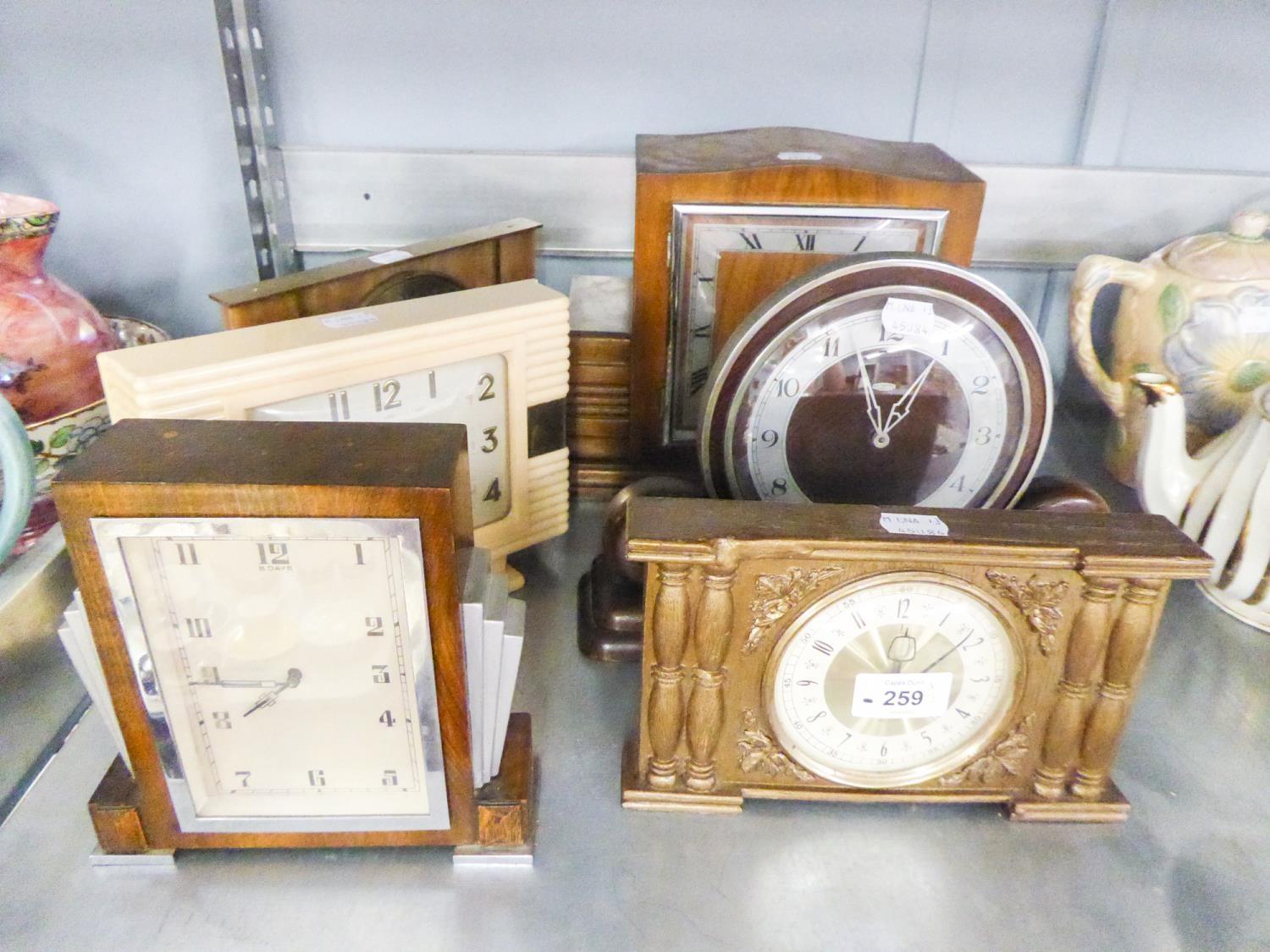 SMITH'S OAK CASED MANTEL CLOCK AND FIVE OTHER CLOCKS