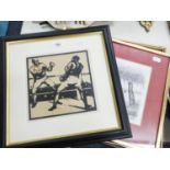 AFTER WILLIAM NICHOLSON, COLOUR PRINT OF A WOODCUT, TWO BOXERS, together with a STOCKDALE MAP OF