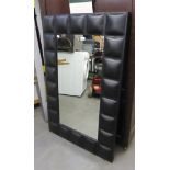 MODERN PADDED SILVER FINISHED LEATHER FRAMED SQUARE WALL MIRROR, 29" (73.7cm) square