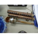 PAIR OF ORIENTAL COPPER AND BRASS SCROLL HOLDERS, and a TORAH SCROLL CASE, (3)