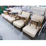 A POLISHED ELM FRAME COTTAGE LOUNGE SUITE OF TWO PIECES, VIZ A THREE SEATER SETTEE AND A LOUNGE