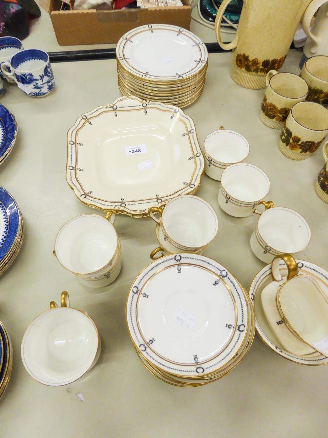 AYNSLEY TEA SERVICE, WHITE, GILT AND BLACK, 36 PIECES