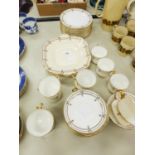 AYNSLEY TEA SERVICE, WHITE, GILT AND BLACK, 36 PIECES