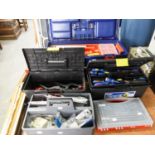 LARGE TOOL BOX AND CONTENTS, TWO SMALLER TOOL BOXES AND CONTENTS, SDS DRILL BITS AND A TOOL TIDY