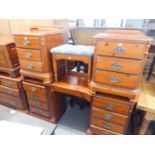 DUCAL PINE BEDROOM FURNITURE TO INCLUDE; KNEEHOLE DRESSING TABLE, PAIR OF BEDSIDE CHEST OF DRAWERS