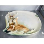 A LARGE FRANZ WOODLAND GRACE DEER TRAY