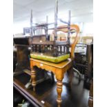 AN EDWARDIAN TURNED WOOD PIANO STOOL AND A VICTORIAN BALLOON BACK CHAIR (2)