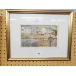 D.H. WATERCOLOUR DRAWING SEASCAPE WITH BOATS FRAMED AND GLAZED