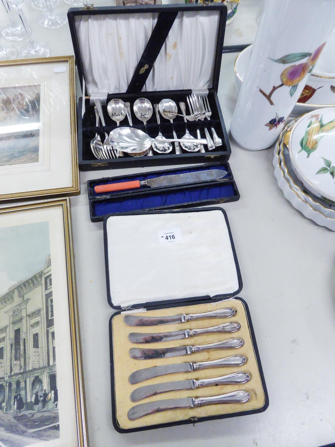 SILVER PLATED DESSERT CANTEEN (ONE SERVING SPOON, 6 FORKS AND 6 SPOONS) ART DECO STYLE, AFTERNOON