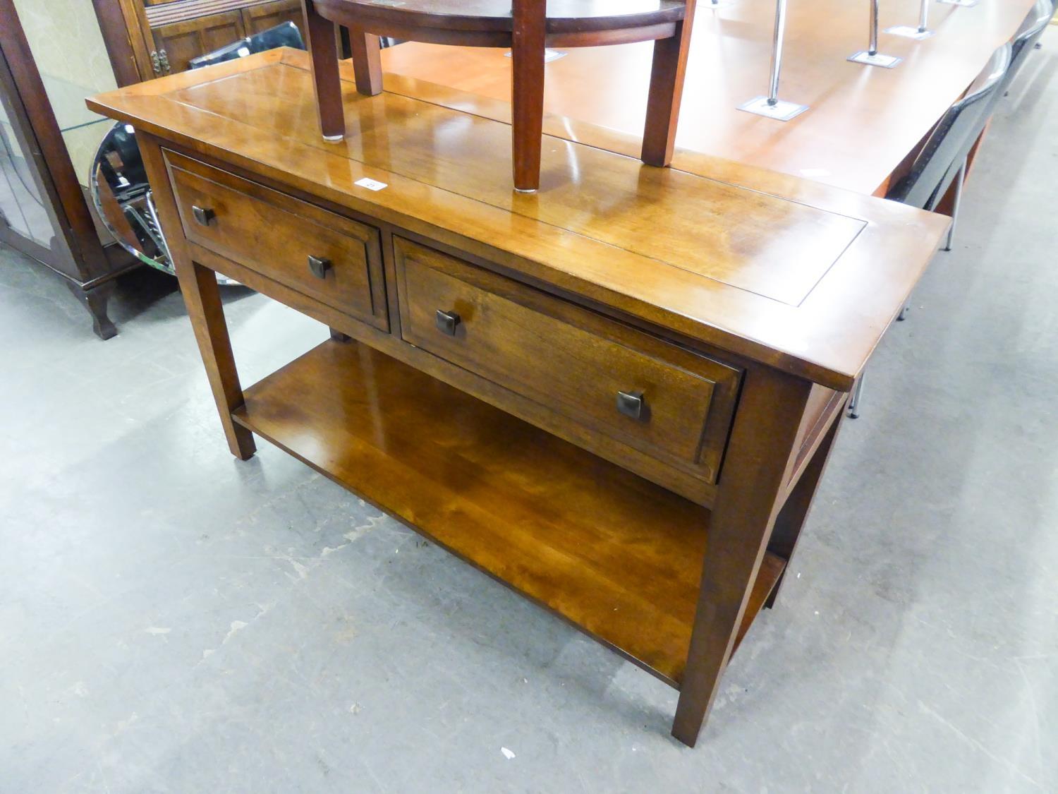 MAHOGANY SIDE TABLE, HAVING TWO DRAWER AND UNDERSHELF