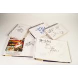 FIVE BOLDMORE A4 & A5 SPIRAL BOUND WHITE CARTRIDGE SKETCH PADS FILLED WITH AUTOGRAPHS OF