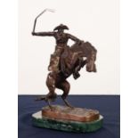 AFTER FREDERICK REMMINGTON, BRONZE GROUP, ‘BRONCO BUSTER’, modelled as a cowboy with whip on a