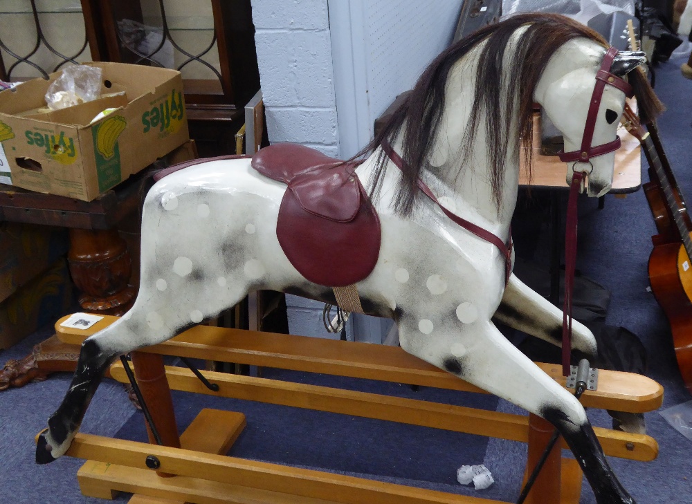 RELKO MEDIUM SIZED HAND CARVED ROCKING HORSE, LATE 20TH CENTURY, white with black painted detail and - Image 2 of 3