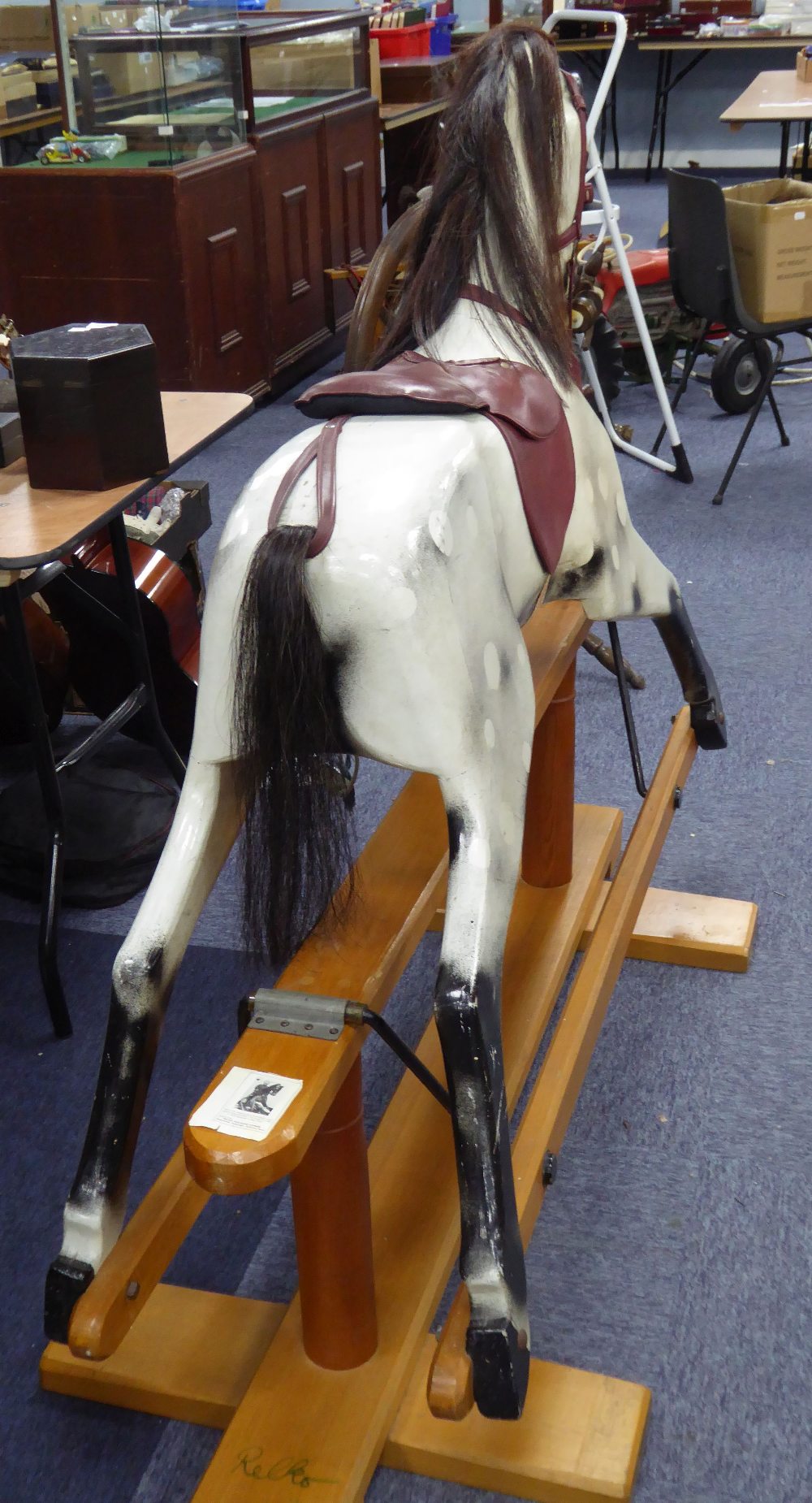 RELKO MEDIUM SIZED HAND CARVED ROCKING HORSE, LATE 20TH CENTURY, white with black painted detail and - Image 3 of 3