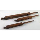 THREE ANTIQUE SOFT WOOD SLIDE WHISTLES, 25", 16 1/2" AND 14 1/2" (63.5 x 41.9 x 36.8cm)