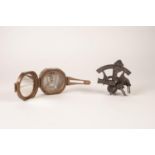 TROUGHTON & SIMMS GUN METAL SMALL SEXTANT, and a BRASS MILITARY ISSUE STYLE POCKET BRASS COMPASS, (