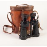 PAIR OF MILITARY BINOCULARS, black japanned with textured black composition body stamped x5 Bino