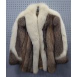 TWO TONE SNOW AND CRYSTAL FOX FUR JACKET with shawl collar and slash pockets