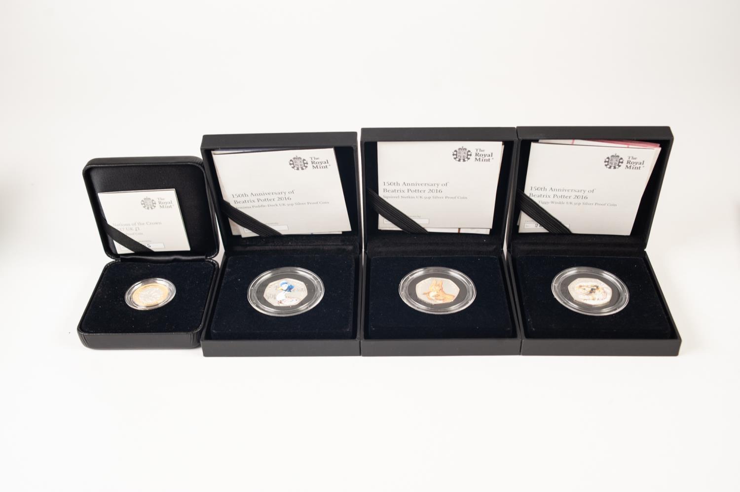 THREE ROYAL MINT BEATRIX POTTER 150th ANNIVERSARY PROOF SILVER 50 PENCE PICTORIAL COINS 2016, each a - Image 2 of 2