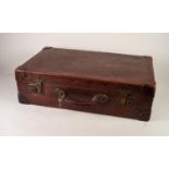 T.B. AND W. COOKAYNE LTD. SHEFFIELD GOOD QUALITY STUDDED BROWN LEATHER AND BRASS VINTAGE SUITCASE,