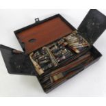 REEVES AND SONS LTD. LONDON ARTISTS BLACK JAPANNED METAL PAINTS BOX, with mahogany palette