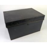 BLACK JAPANNED METAL LARGE DEED BOX, 18 1/2" x 13" x 10 1/4" (46.9 x 33 x 26cm)