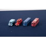 FOUR UNBOXED CIRCA 1940s DINKY DIECAST TOY VEHICLES, includes Morris 10 cwt van 'Have a Capstan',