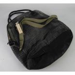 'DIESEL' FADED BLACK FABRIC HOLD-ALL TYPE BAG, with black leather trim and green canvas shoulder