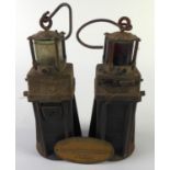 OLDHAM & SONS, DENTON, MANCHESTER, TWO SHUNTERS' HEAVY BATERY ELECTRIC SAFETY LANTERNS, 12" (30.4cm)