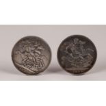 TWO VICTORIAN SILVER CROWN COINS, each 1895, showing wear to high spots (2)