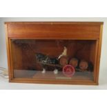MAHOGANY AND GLASS FRONTED ILLUMINATED DISPLAY CASE HOUSING A MODEL OF A 'WHITBREAD PERIOD DRAY',