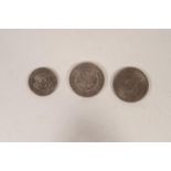 U.S.A. 1889 SILVER ONE DOLLAR COIN (EF), ANOTHER 1971 (EF), AND A HALF DOLLAR 1971 (EF)
