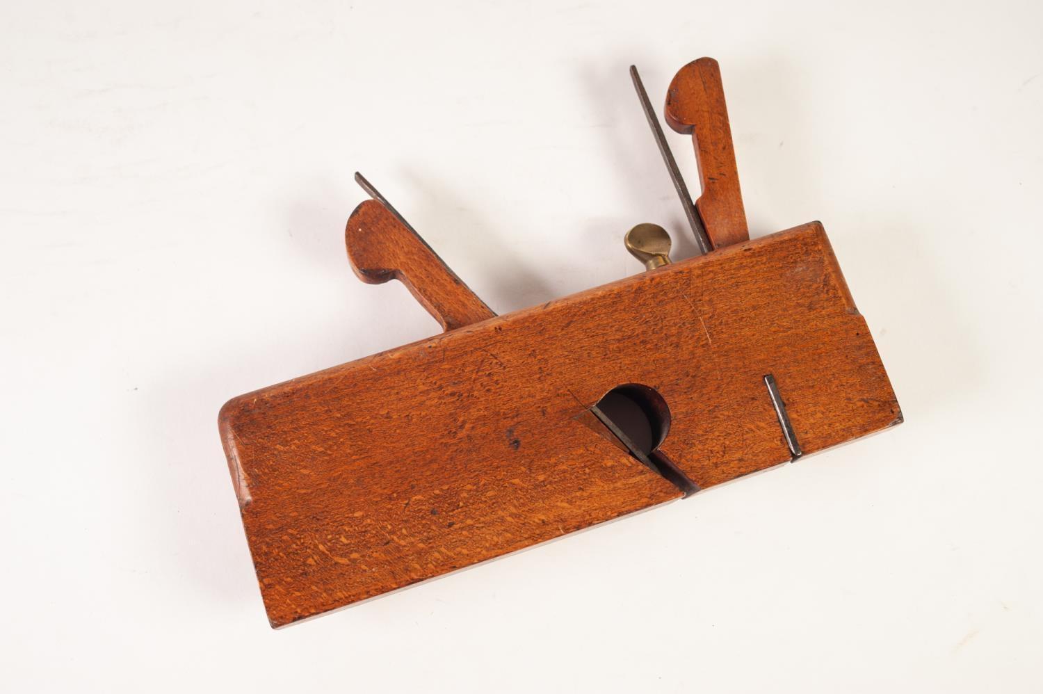 VINTAGE HARDWOOD AND BRASS REBATE/ SCRIBING PLANE, with two steel blades, 9 1/2" (24.1cm) long, 1 - Image 2 of 3