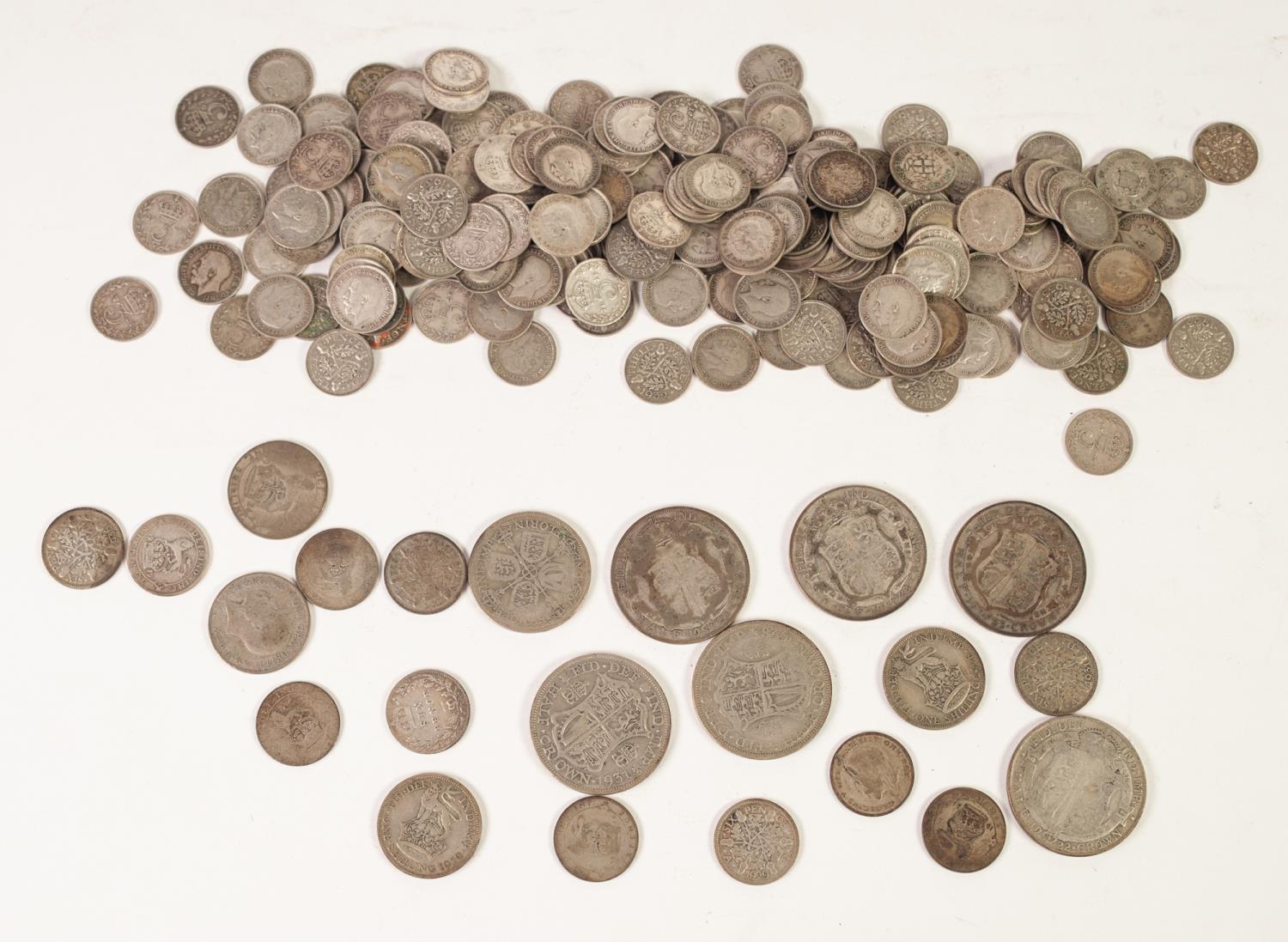 APPROXIMATELY 220 GEORGE V SILVER THREE PENCE PIECES, mainly VF, together with 22 OTHER PIECES OF