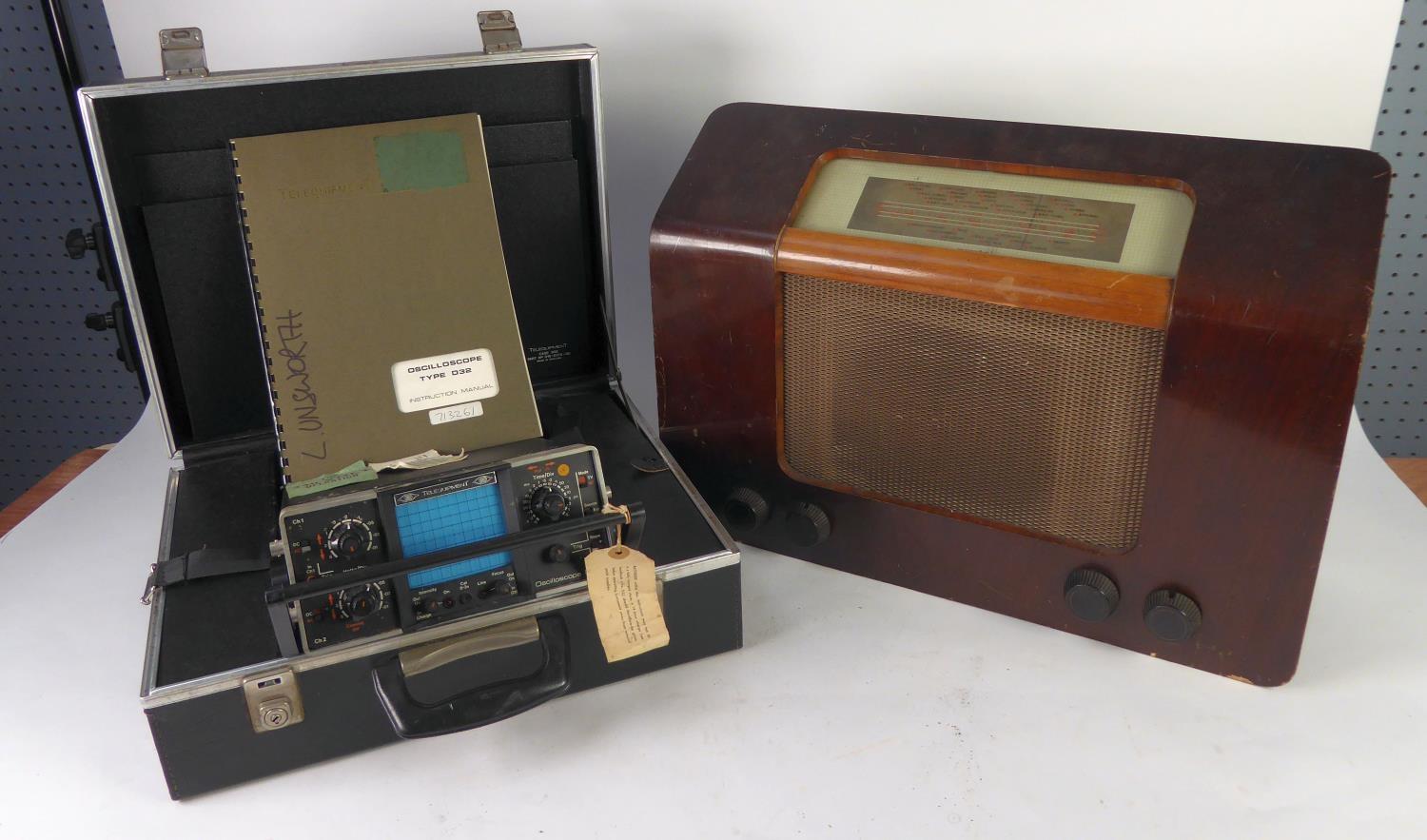 A TELEQUIPMENT, OSCILLOSCOPE TYPE D32, housed in original carry case, with various leads, power