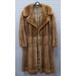 LADY'S LIGHT BROWN PASTEL MINK FULL-LENGTH COAT with revered collar, double-breasted four button