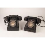 TWO G.P.O. BLACK BAKELITE CRADLE TELEPHONRES, top mounted with chromed metal call exchange buttons
