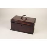 GEORGE III LINE INLAID AND CROSSBANDED MAHOGANY VENEERED ON OAK TEA CADDY, of oblong form with brass