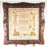 GOOD QUALITY MID NINETEENTH CENTURY SAMPLER, PRODUCED BY JANE SHEPHERD, AGED 12 YEARS 1853,