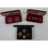 TWO JERSEY PROOF 1966 CROWN COINS, in plush lined and fitted box, DITTO SET OF FOUR JERSEY PROOF