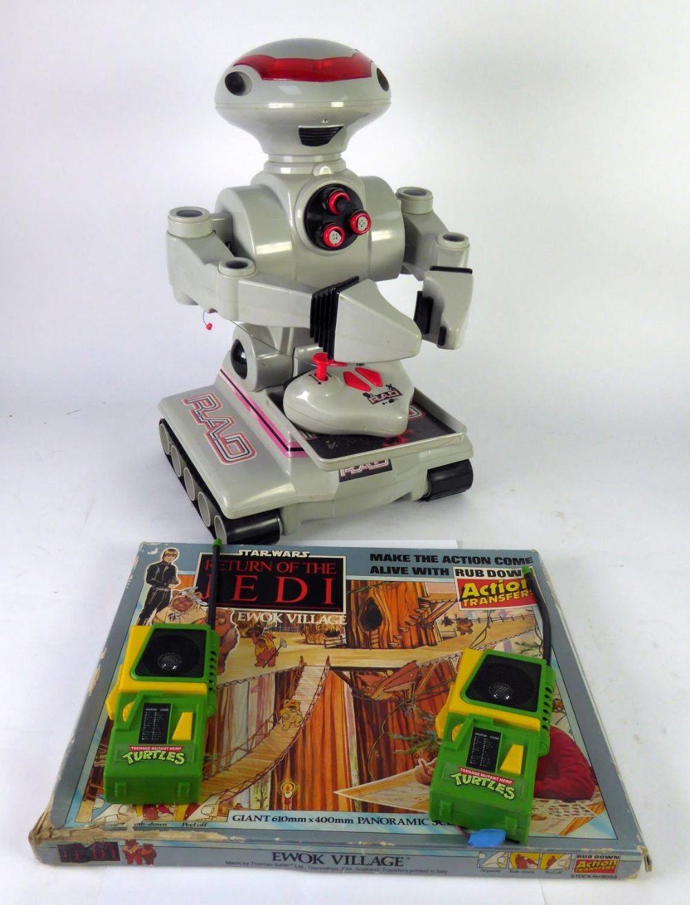 LARGE EARLY 1990's RAD 2 PLASTIC REMOTE CONTROL ROBOT AND HANDSET, by Toymax Incorporated, China,