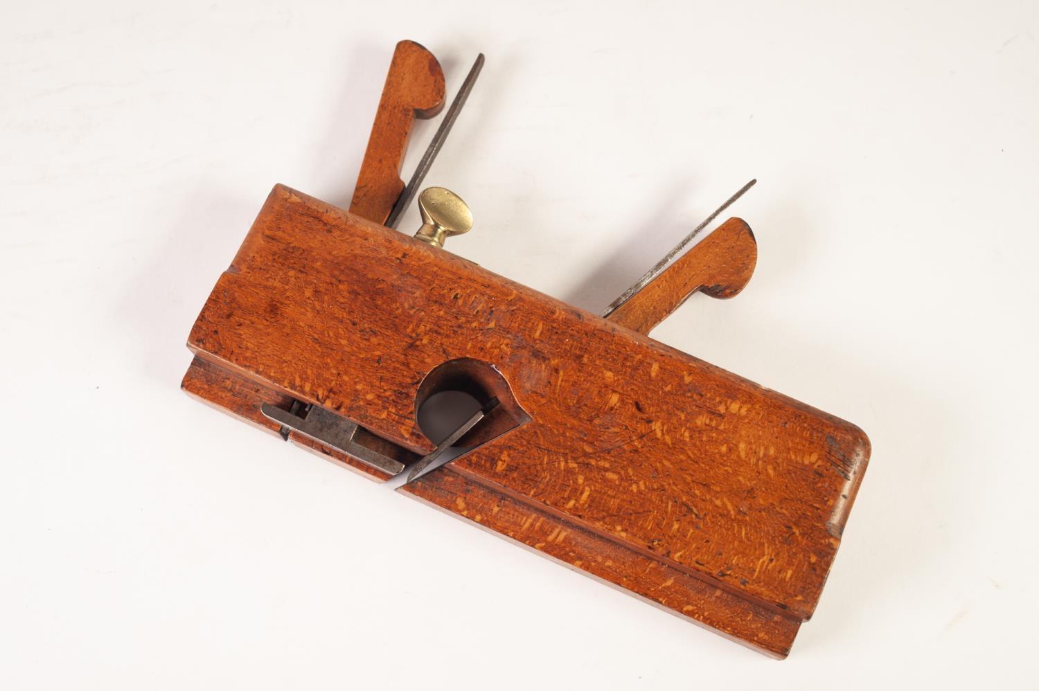 VINTAGE HARDWOOD AND BRASS REBATE/ SCRIBING PLANE, with two steel blades, 9 1/2" (24.1cm) long, 1