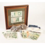 TWO FRAMED QUEEN ELIZABETH II GREEN ONE POUND BANK NOTES, Somerset chief cashier, FIVE VIRTUALLY