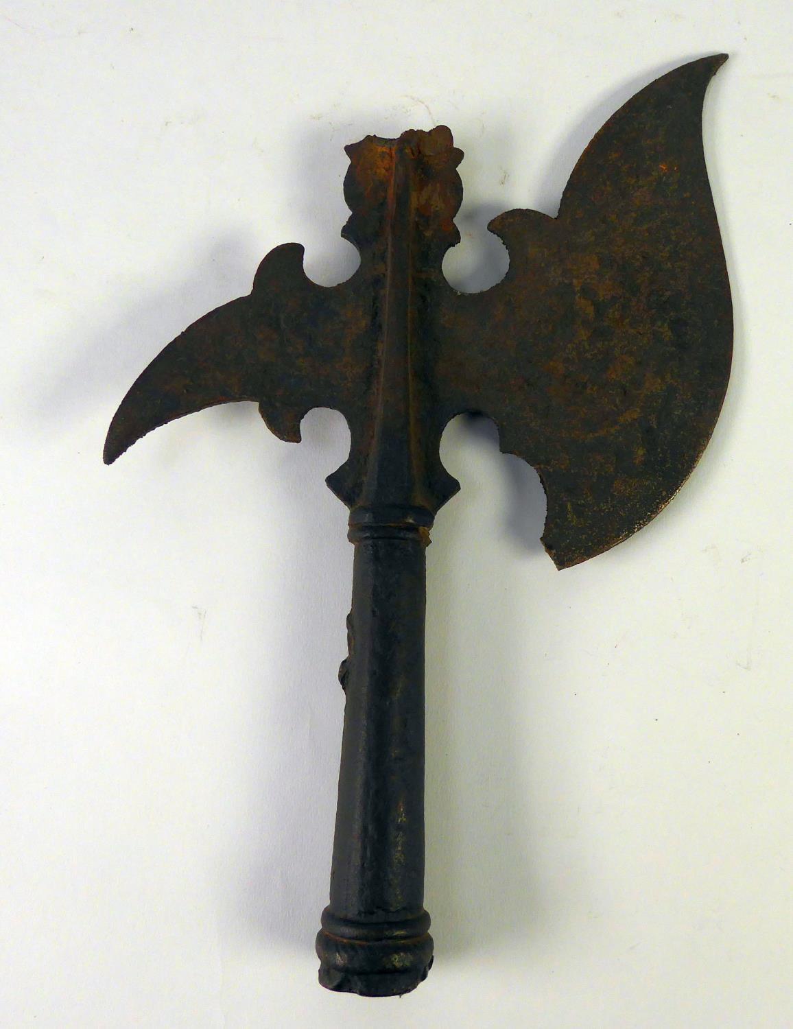 ANTIQUE CAST AND CHASED METAL ORNATE BATTLE AXE HEAD (a.f.) - Image 2 of 2