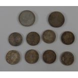 TWO GEORGE V SILVER CROWN COINS, 1935 (VF) and EIGHT VARIOUS GEORGE V SILVER HALF CROWNS (mainly