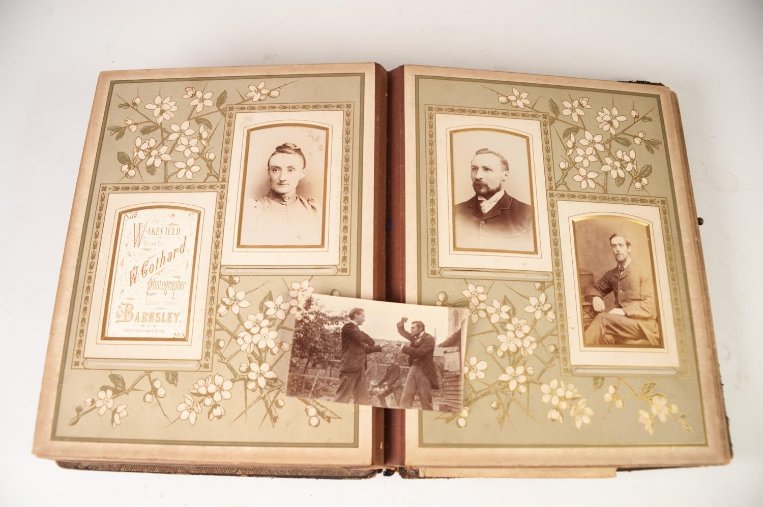 VICTORIAN PHOTOGRAPH ALBUM CONTAINING FAMILY PORTRAITS, mainly by Wakefield Photographers, inscribed - Image 4 of 4