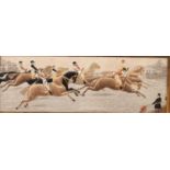 PAIR OF THOMAS STEVENS, COVENTRY STEVENGRAPH MACHINE WOVEN SILK PICTURES of horse racing scenes 'The