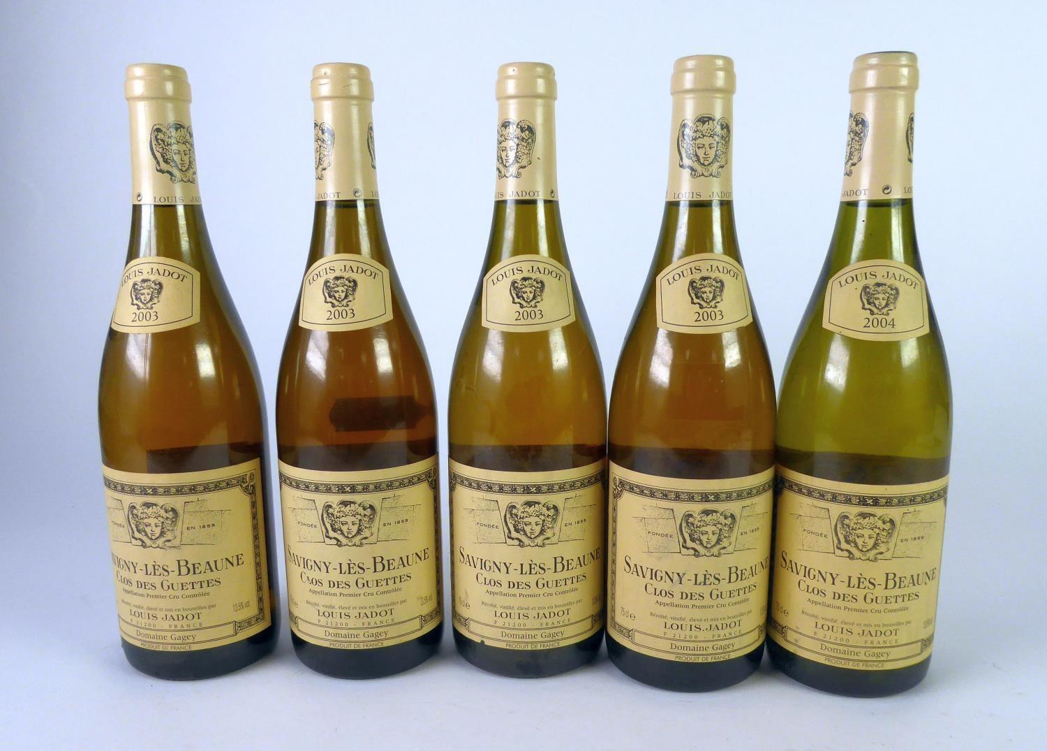 FIVE 75cl BOTTLES OF LOUIS JADOT, CLOS DES GUETTES, BLANC SAVIGNY LES BEAUNE, PREMIER CRU, (5)